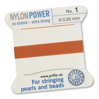 Griffin NylonPower Rijgdraad - Carneool Bruin - 2 m - 1 naald