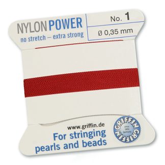 Griffin NylonPower Rijgdraad - Granaat Rood - 2 m - 1 naald