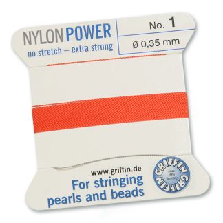 Griffin NylonPower Rijgdraad - Koraal Rood - 2 m - 1 naald