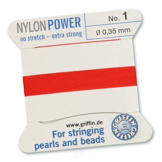 Griffin NylonPower Rijgdraad - Rood - 2 m - 1 naald
