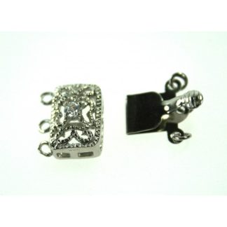 925 Zilver Slot - Siersluiting Plat Rechthoek - Swarovski Steen 12 x 8,5 mm - 3 rijen