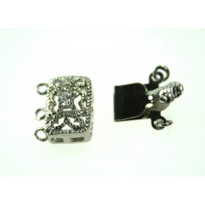 925 Zilver Slot - Siersluiting Plat Rechthoek - Swarovski Steen 12 x 8,5 mm - 3 rijen