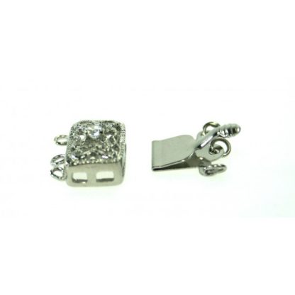 925 Zilver Slot - Siersluiting Plat Rechthoek - Swarovski Steen 12 x 8,5 mm - 3 rijen