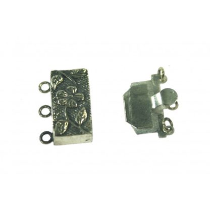 925 Zilver Slot - Siersluiting Plat Rechthoek - Geoxideerd 19 x 9,6 mm - 3 rijen
