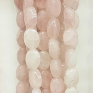 Rozenquartz - Ovaal plat - Glad - 10 x 14 mm - Roze - per streng