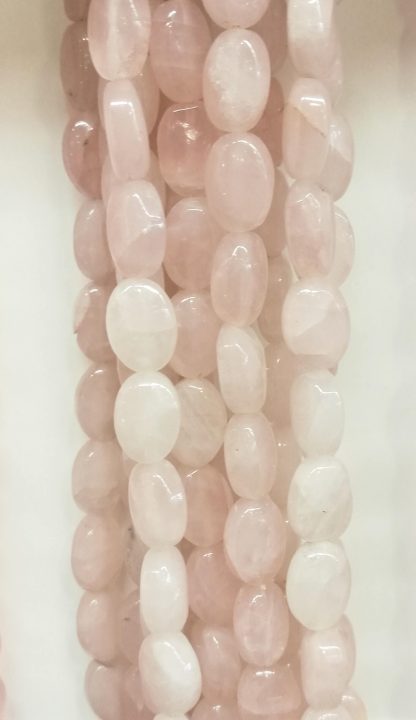 Rozenquartz - Ovaal plat - Glad - 10 x 14 mm - Roze - per streng